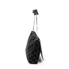 Shoulder Bag Vintage Metal Handle Flap Black Monogrammed Suede Leather