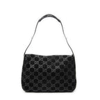 Shoulder Bag Vintage Metal Handle Flap Black Monogrammed Suede Leather