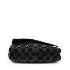 Shoulder Bag Vintage Metal Handle Flap Black Monogrammed Suede Leather