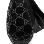 Shoulder Bag Vintage Metal Handle Flap Black Monogrammed Suede Leather