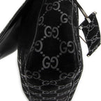 Shoulder Bag Vintage Metal Handle Flap Black Monogrammed Suede Leather