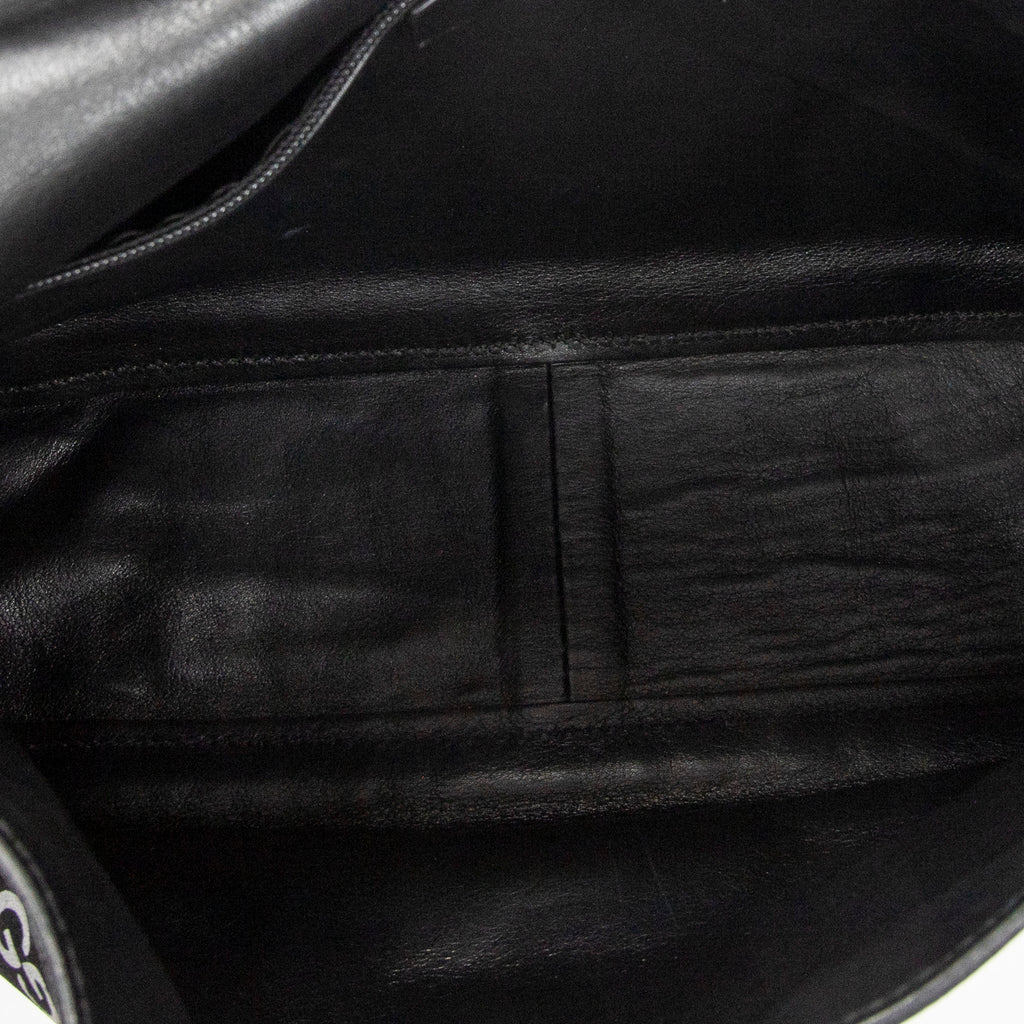 Shoulder Bag Vintage Metal Handle Flap Black Monogrammed Suede Leather