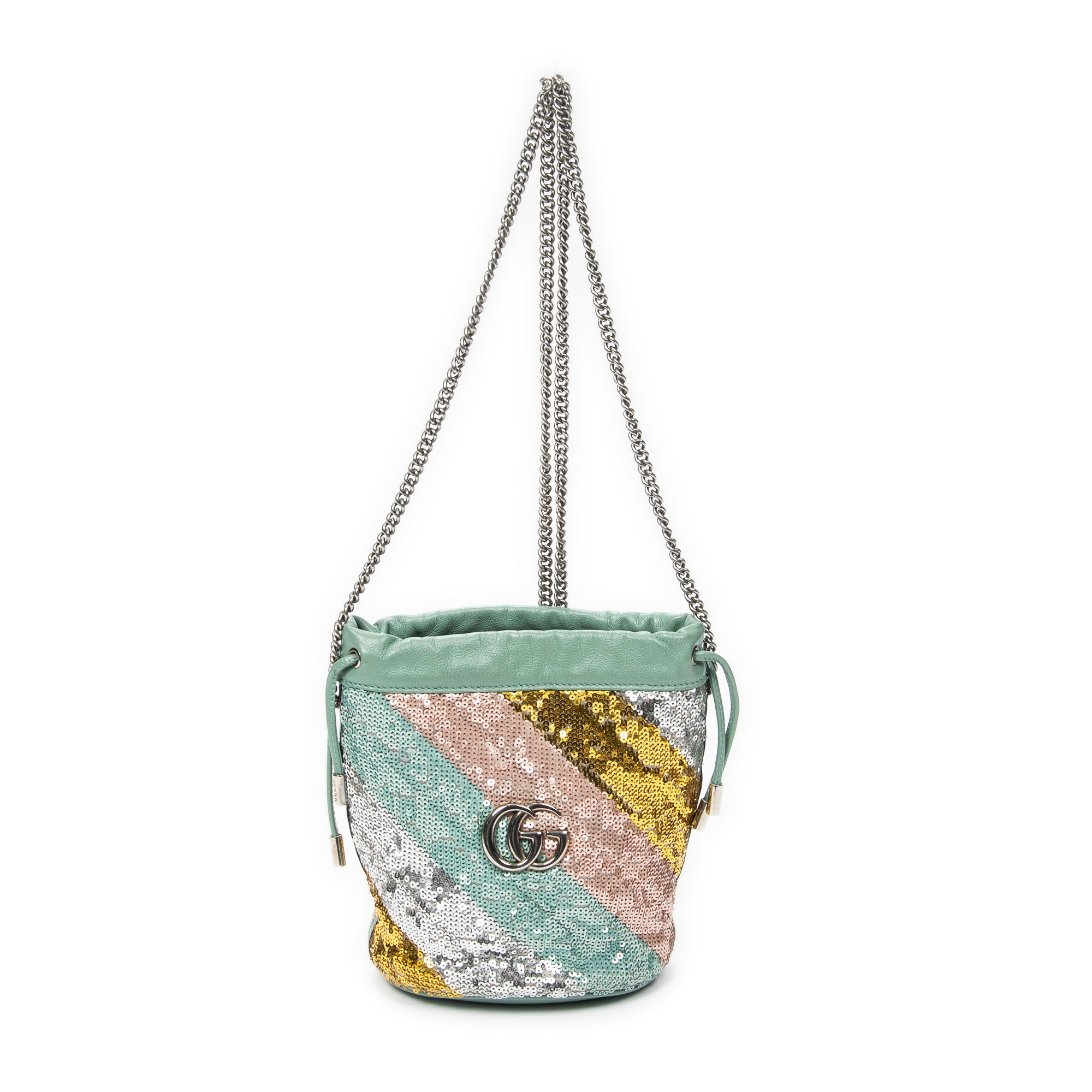 Shoulder Bag Small GG Marmont Bucket Crossbody Mint Blue Sequin Embellished Quilted Leather