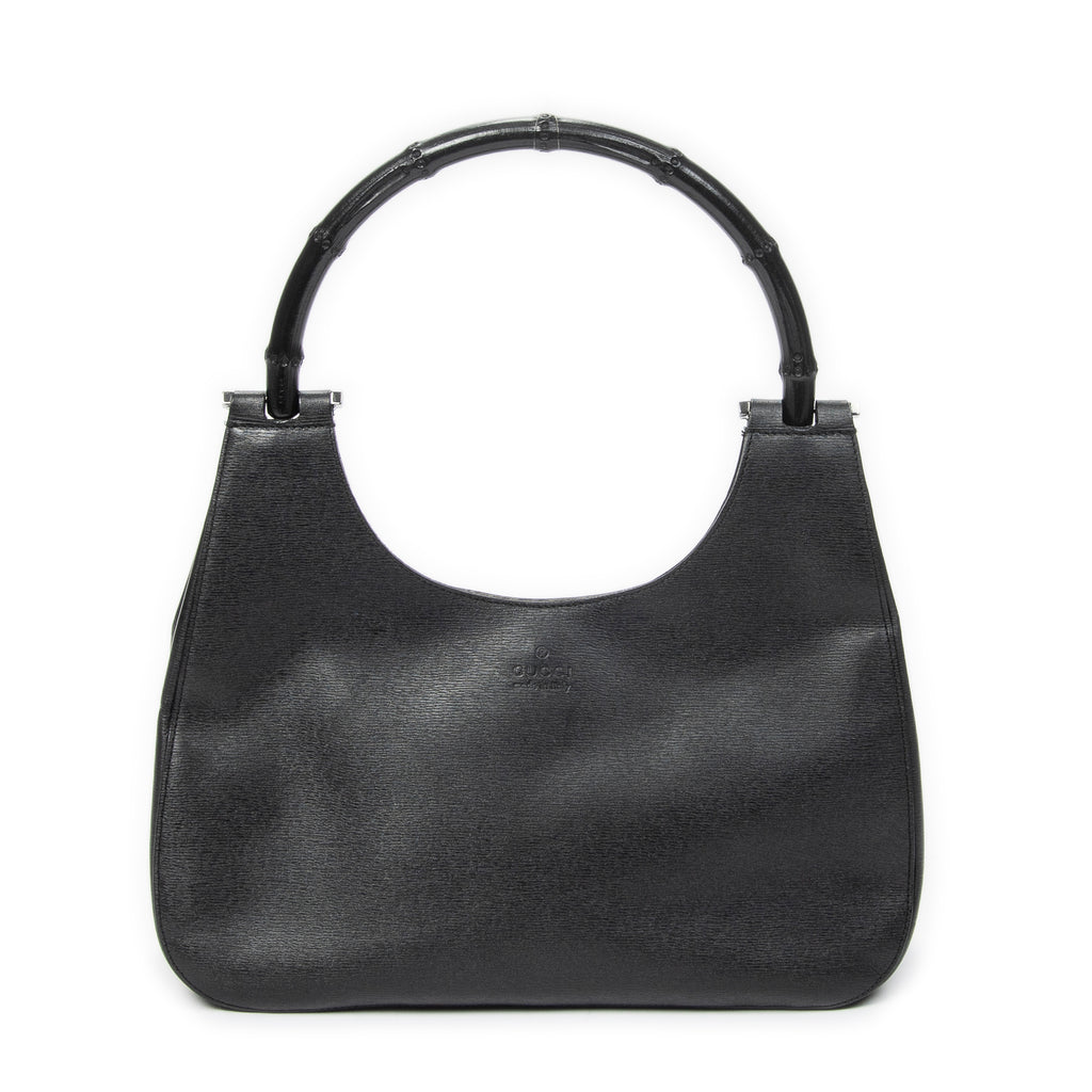 Shoulder Bag Bamboo Hobo Black Textured Leather