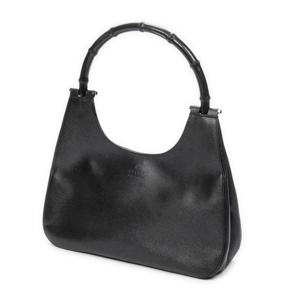 Shoulder Bag Bamboo Hobo Black Textured Leather