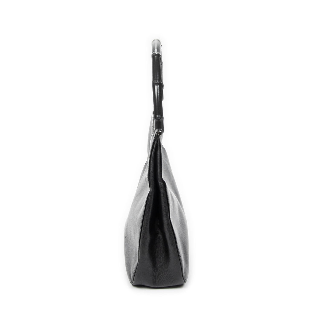 Shoulder Bag Bamboo Hobo Black Textured Leather