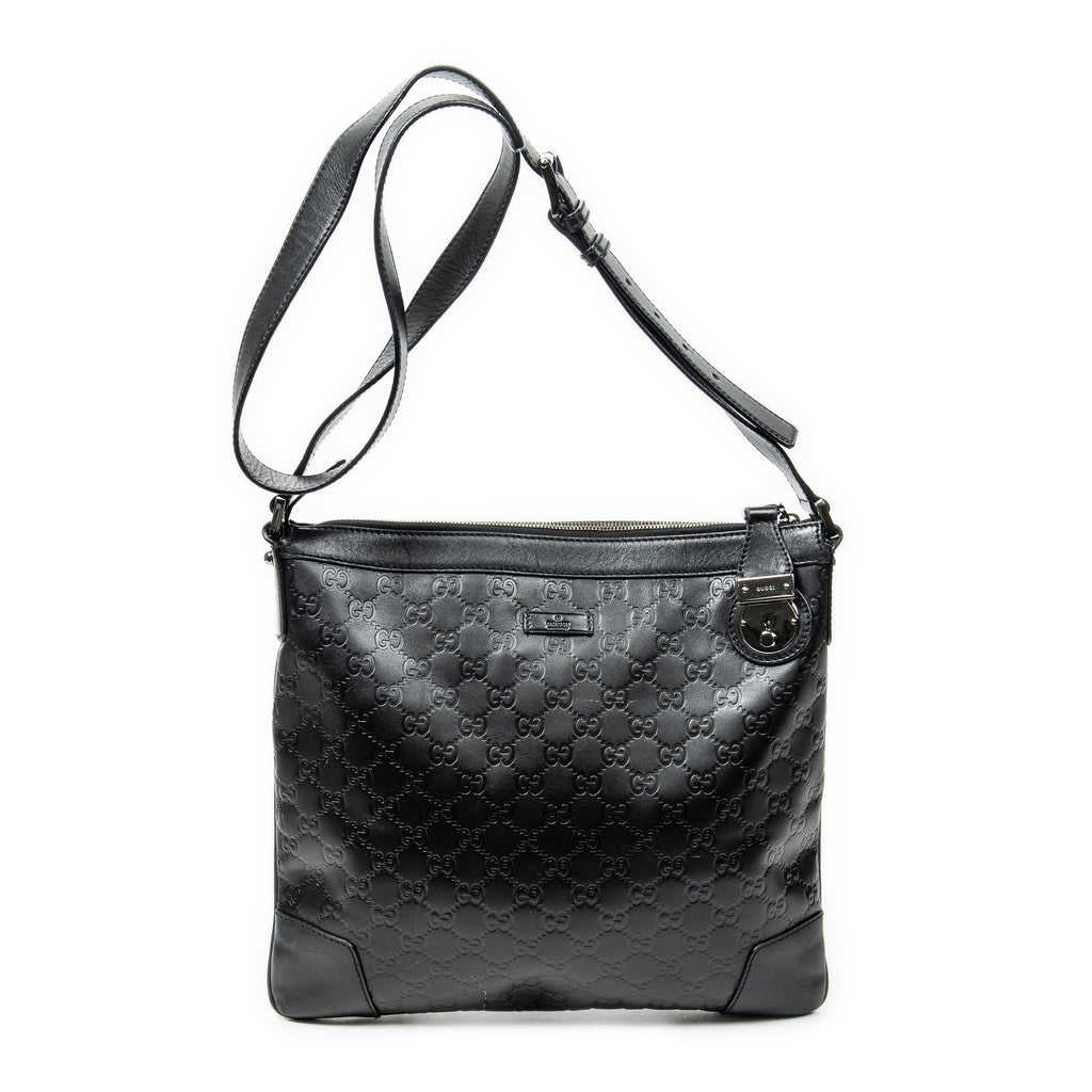 Shoulder Bag Zip Lock Messenger Black Guccissima Leather
