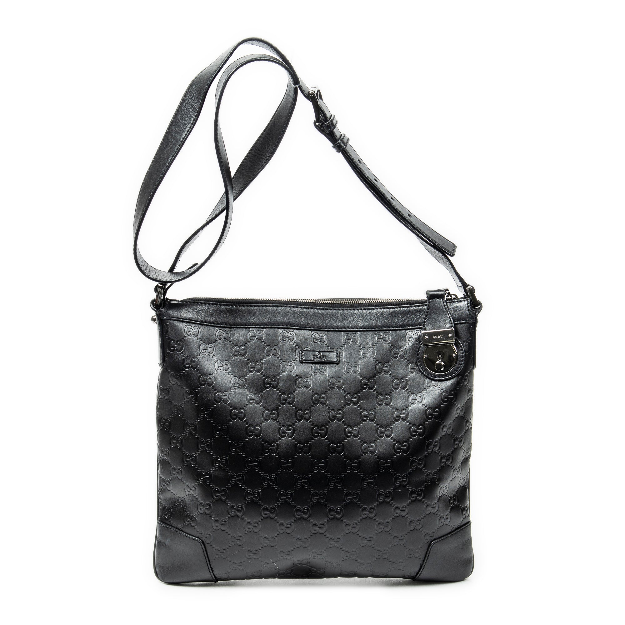 Shoulder Bag Zip Lock Messenger Black Guccissima Leather