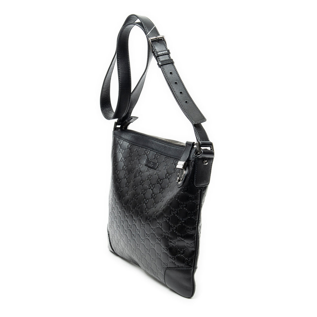 Shoulder Bag Zip Lock Messenger Black Guccissima Leather