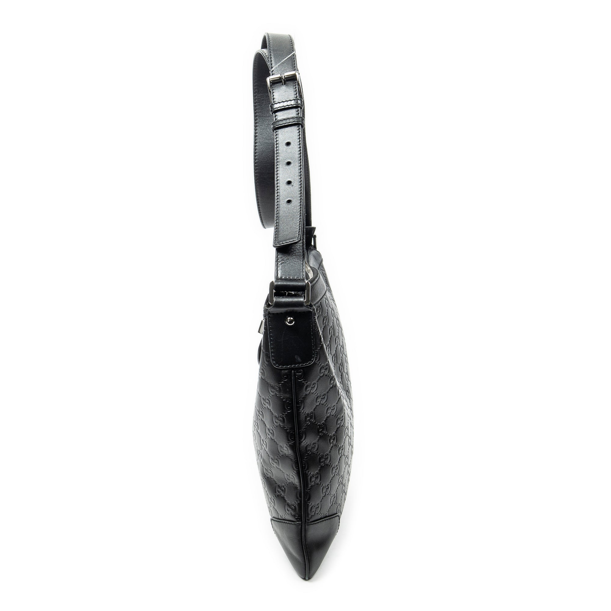 Shoulder Bag Zip Lock Messenger Black Guccissima Leather
