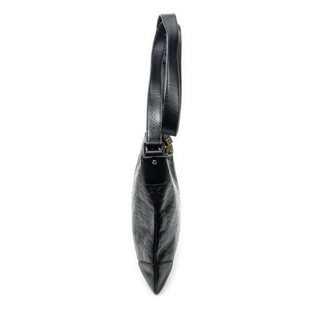 Shoulder Bag Zip Lock Messenger Black Guccissima Leather