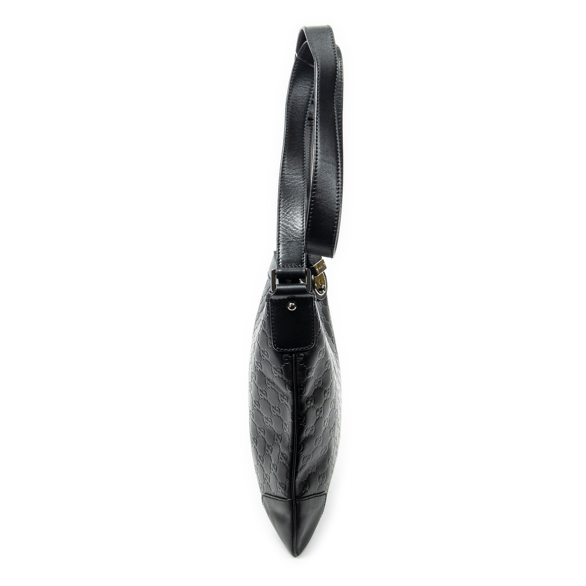 Shoulder Bag Zip Lock Messenger Black Guccissima Leather