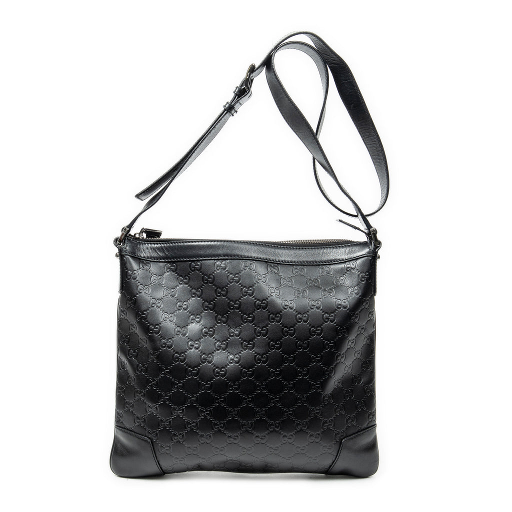 Shoulder Bag Zip Lock Messenger Black Guccissima Leather