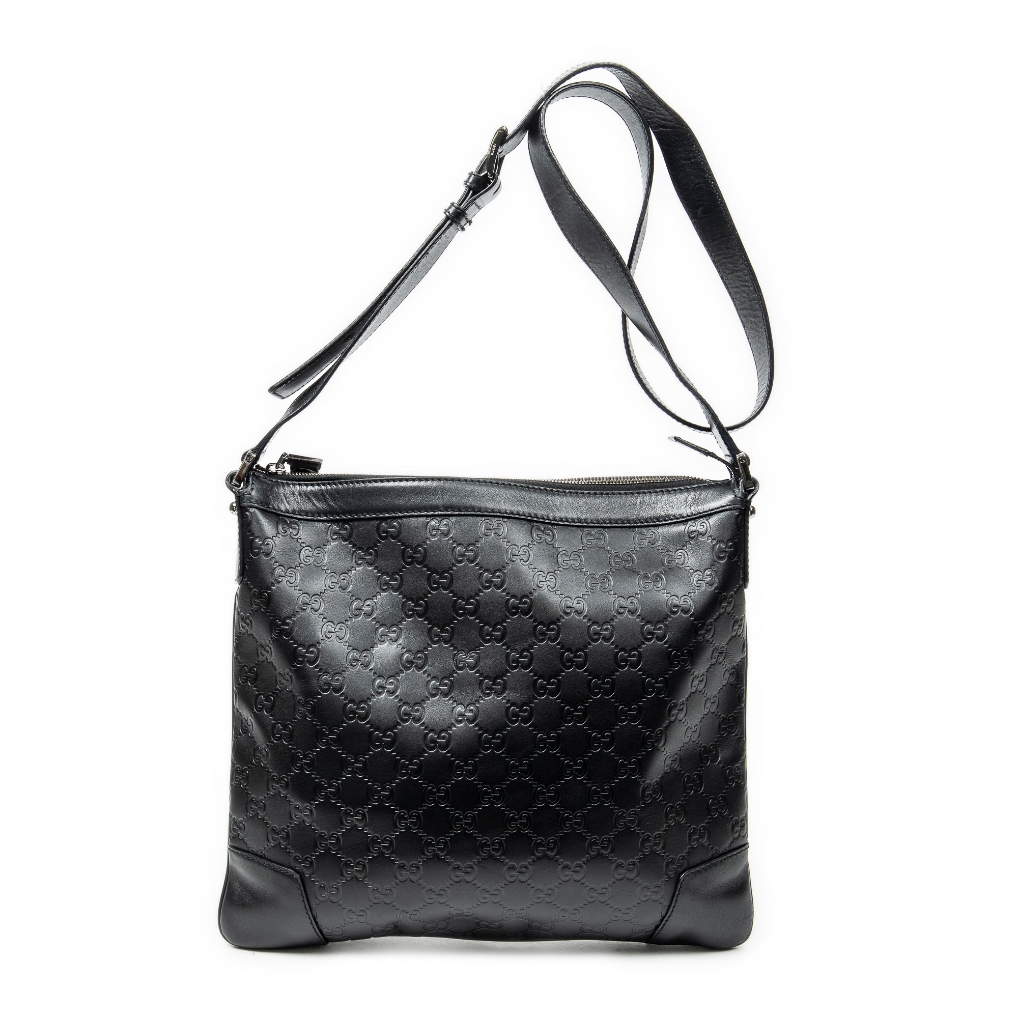 Shoulder Bag Zip Lock Messenger Black Guccissima Leather