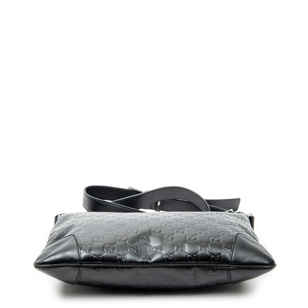 Shoulder Bag Zip Lock Messenger Black Guccissima Leather