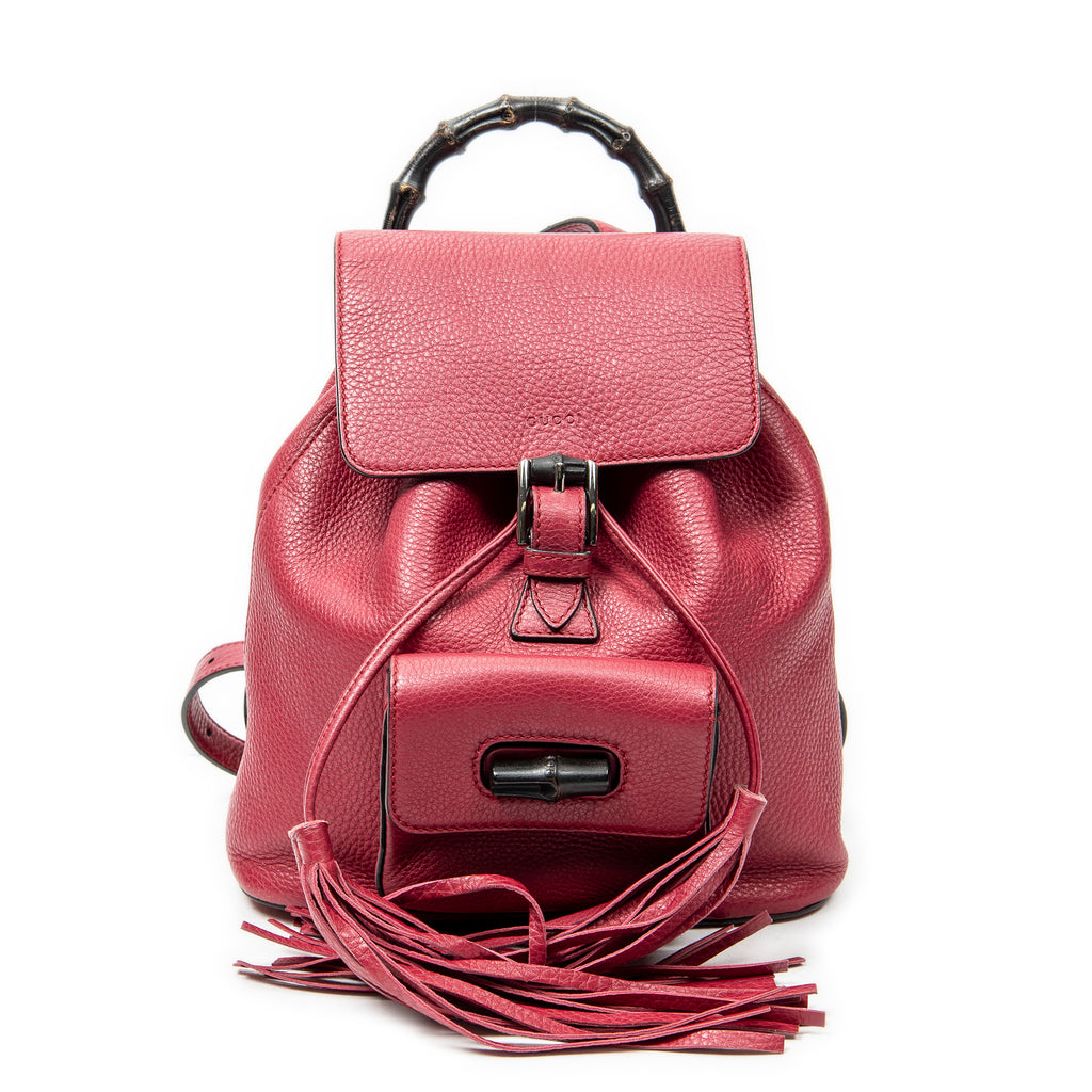 Backpack Small Bamboo Tassel Backpack Fuchsia Grained Calfskin Leather