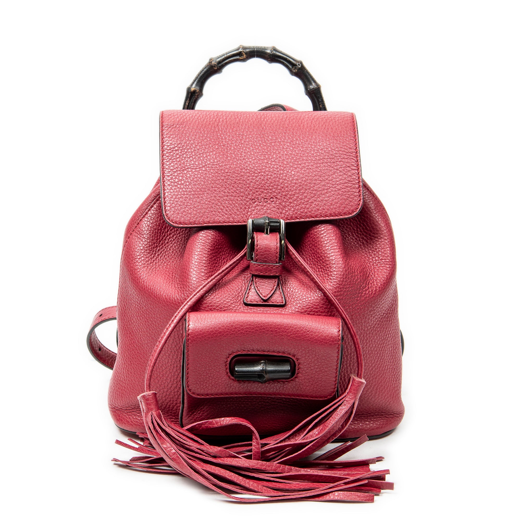 Backpack Small Bamboo Tassel Backpack Fuchsia Grained Calfskin Leather