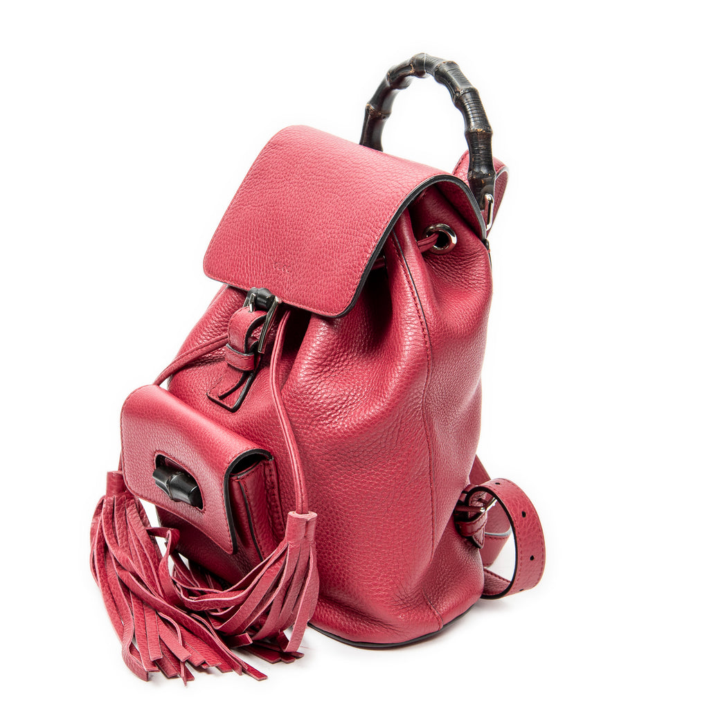 Backpack Small Bamboo Tassel Backpack Fuchsia Grained Calfskin Leather