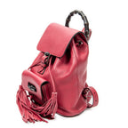 Backpack Small Bamboo Tassel Backpack Fuchsia Grained Calfskin Leather