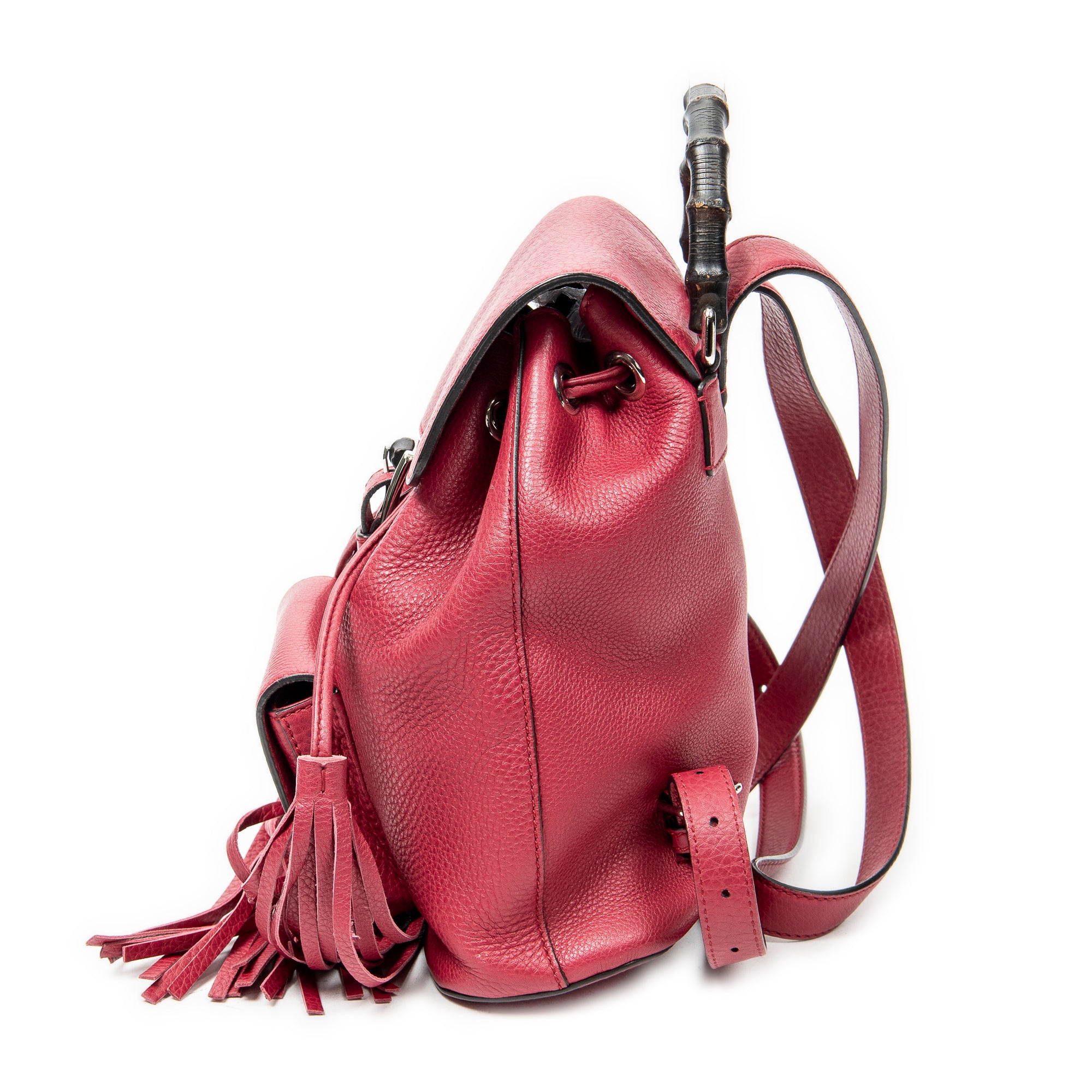 Backpack Small Bamboo Tassel Backpack Fuchsia Grained Calfskin Leather