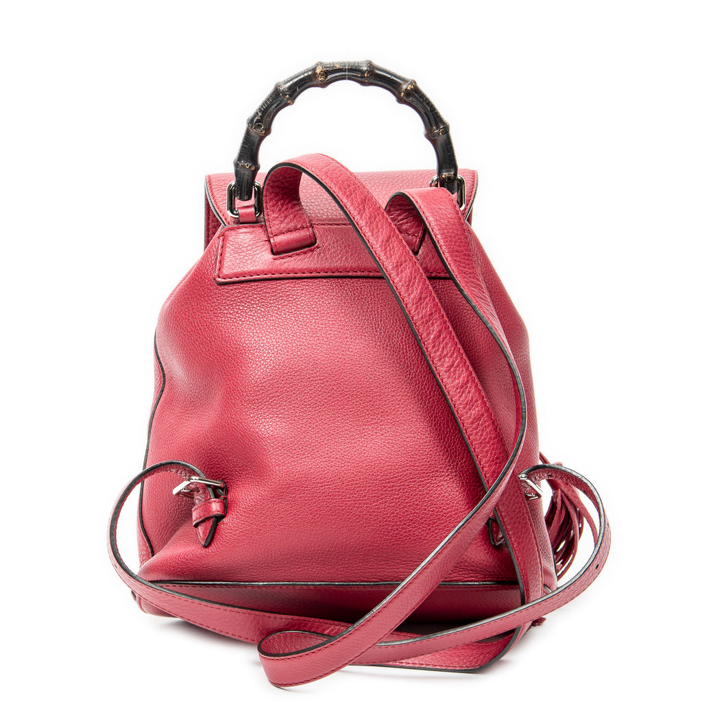 Backpack Small Bamboo Tassel Backpack Fuchsia Grained Calfskin Leather