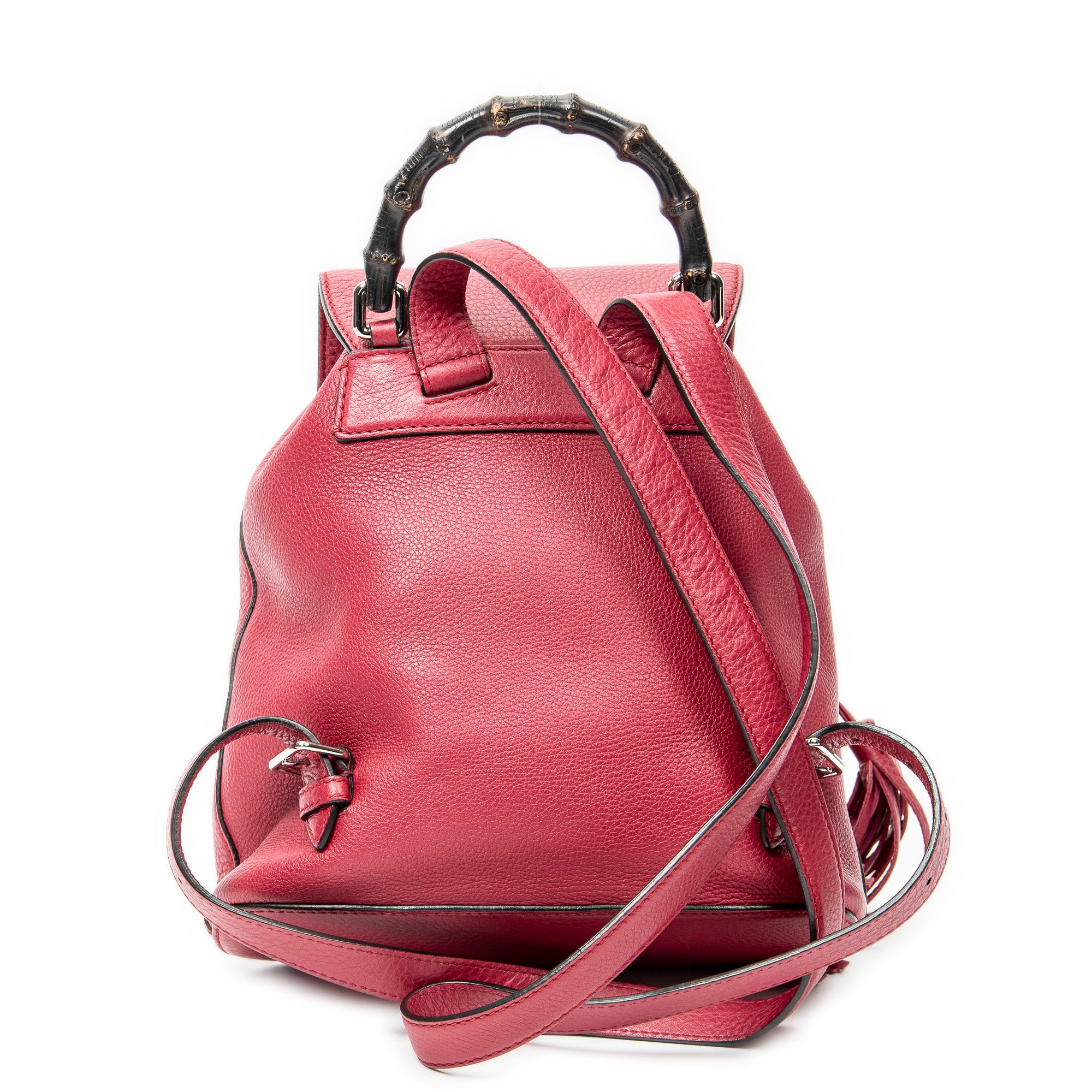 Backpack Small Bamboo Tassel Backpack Fuchsia Grained Calfskin Leather