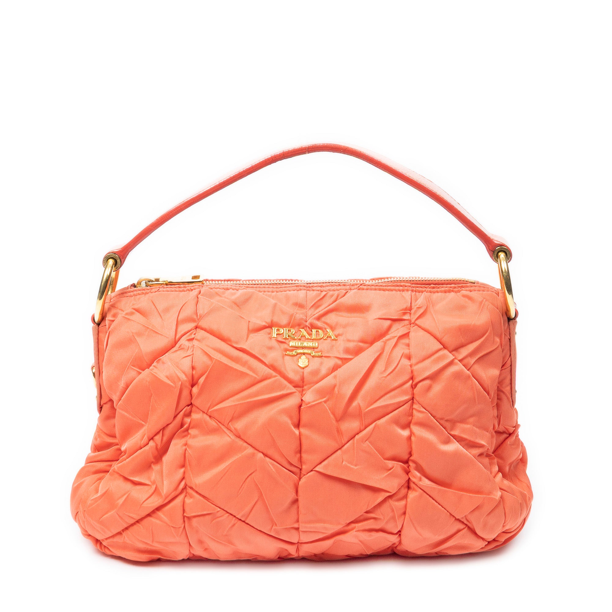 Shoulder Bag Quilted Zip Hobo Orange Quilted Nylon Canvas