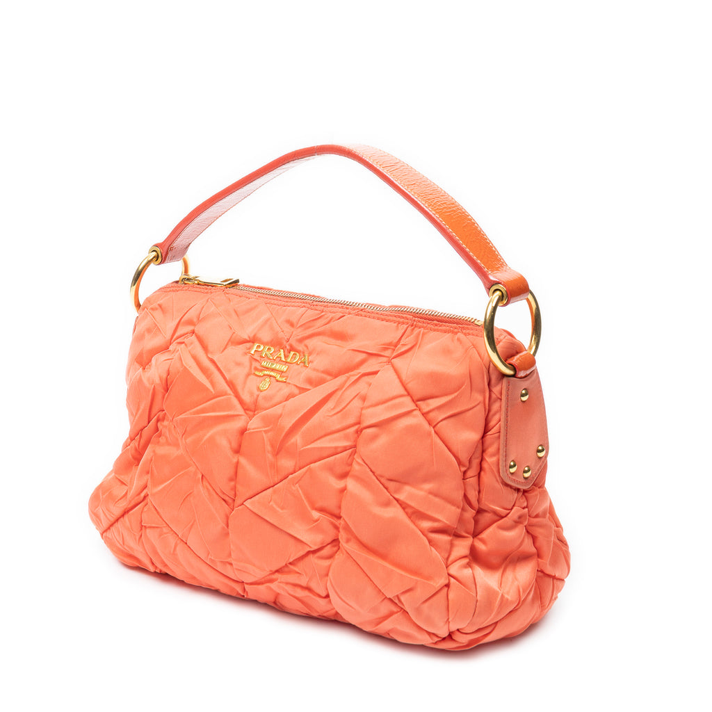 Shoulder Bag Quilted Zip Hobo Orange Quilted Nylon Canvas