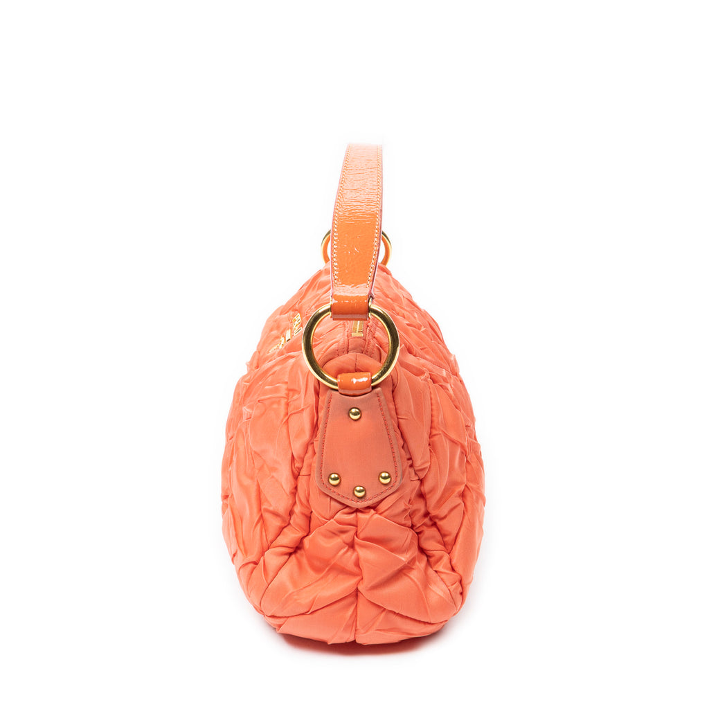 Shoulder Bag Quilted Zip Hobo Orange Quilted Nylon Canvas