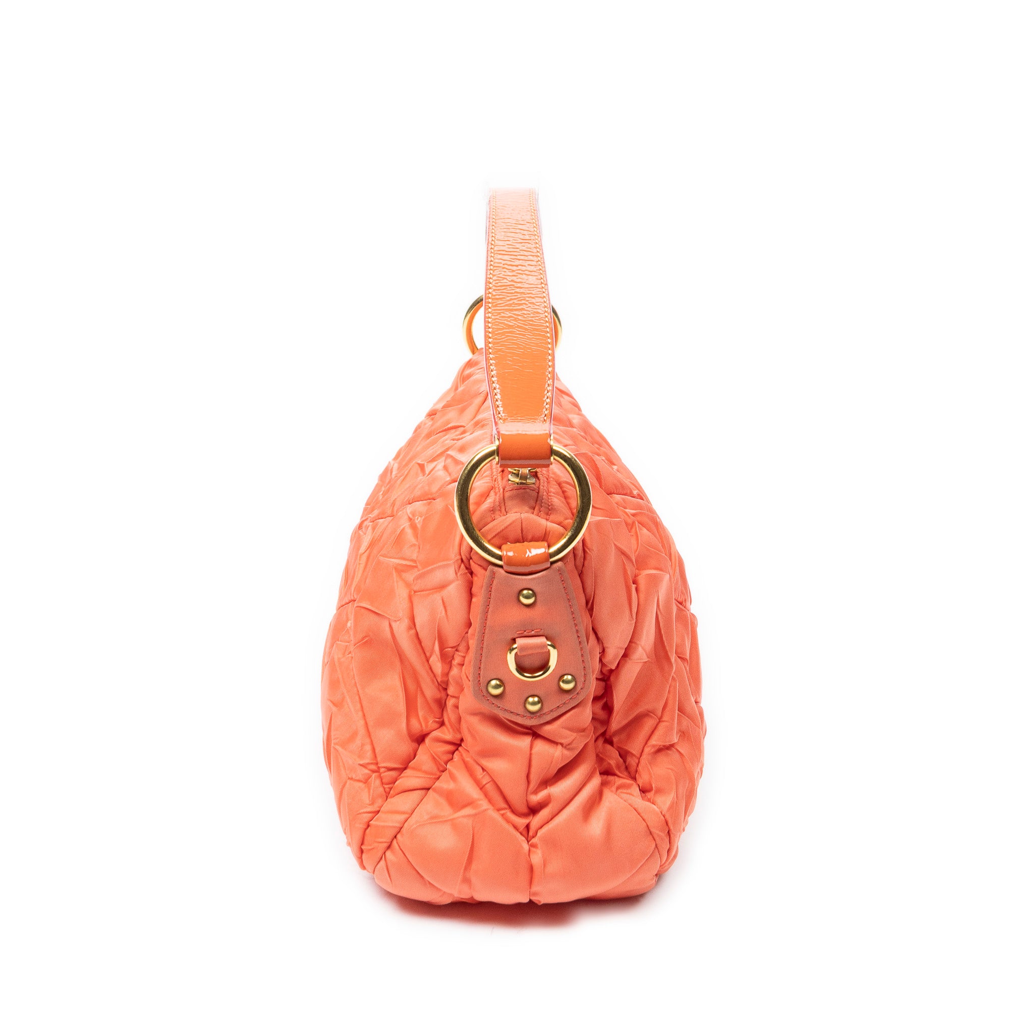 Shoulder Bag Quilted Zip Hobo Orange Quilted Nylon Canvas