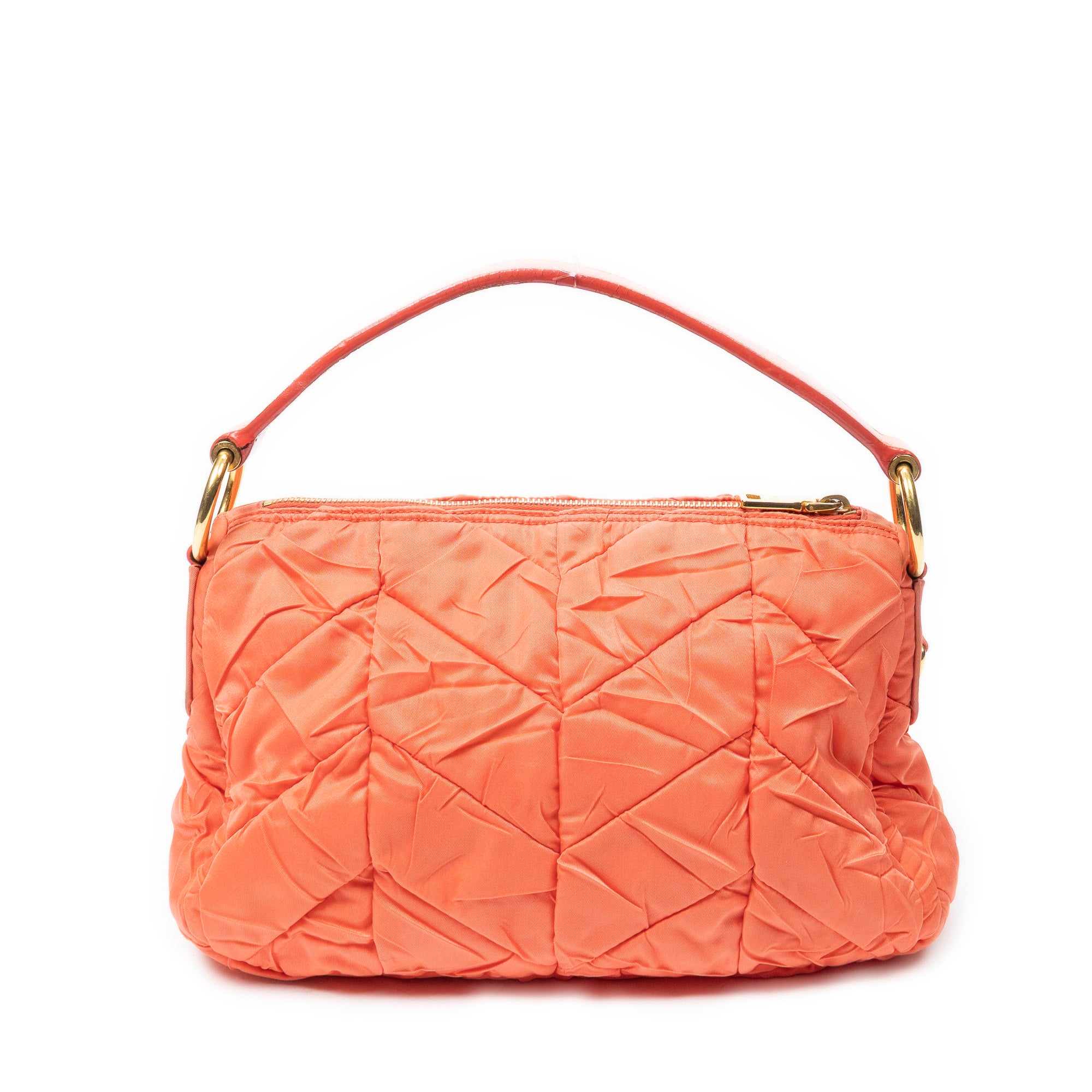 Shoulder Bag Quilted Zip Hobo Orange Quilted Nylon Canvas