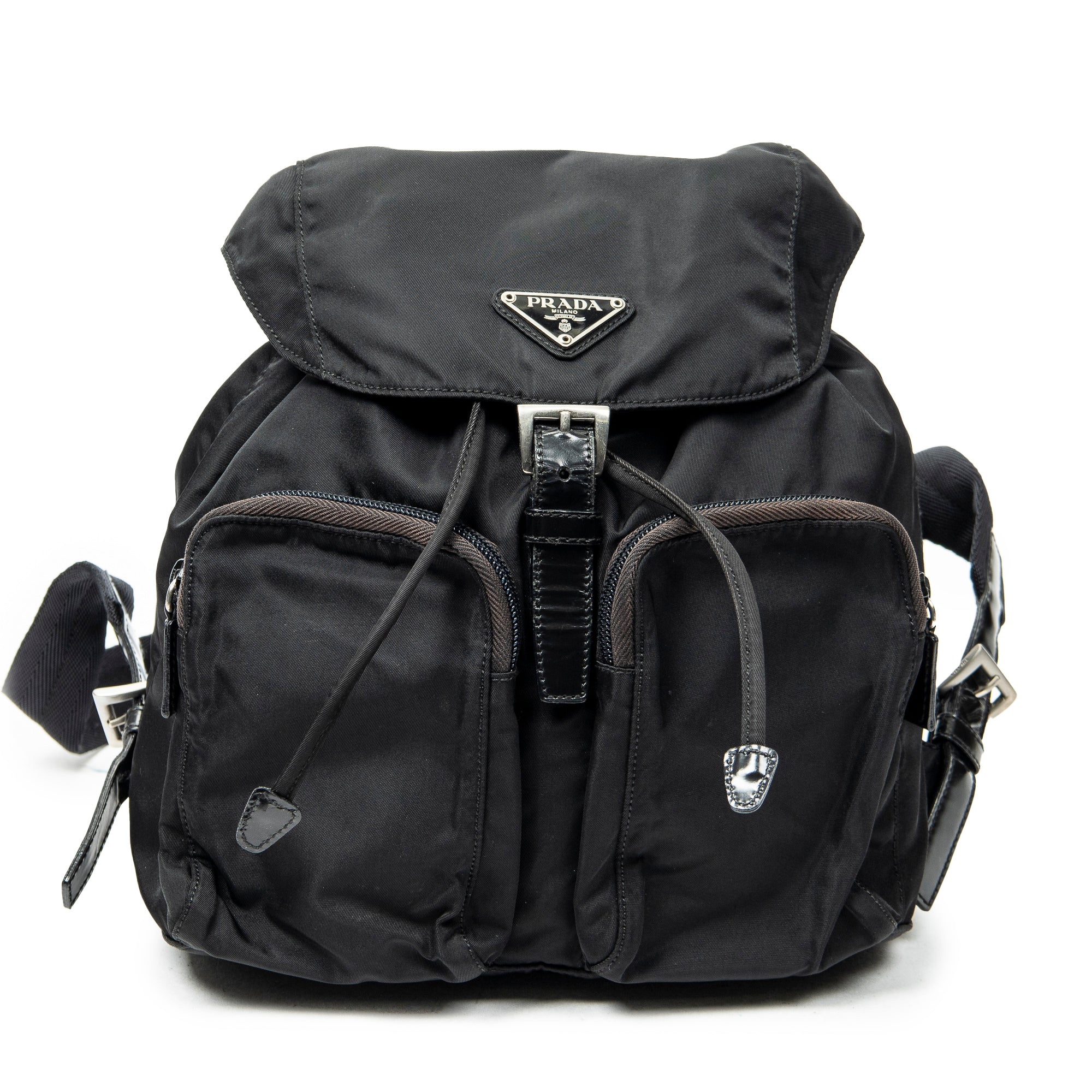 Backpack Small Drawstring Backpack Black Nylon Canvas