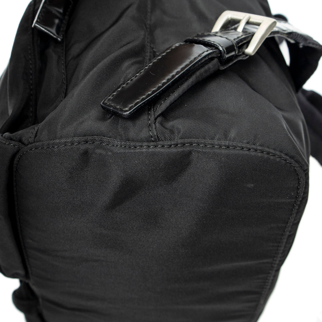 Backpack Small Drawstring Backpack Black Nylon Canvas