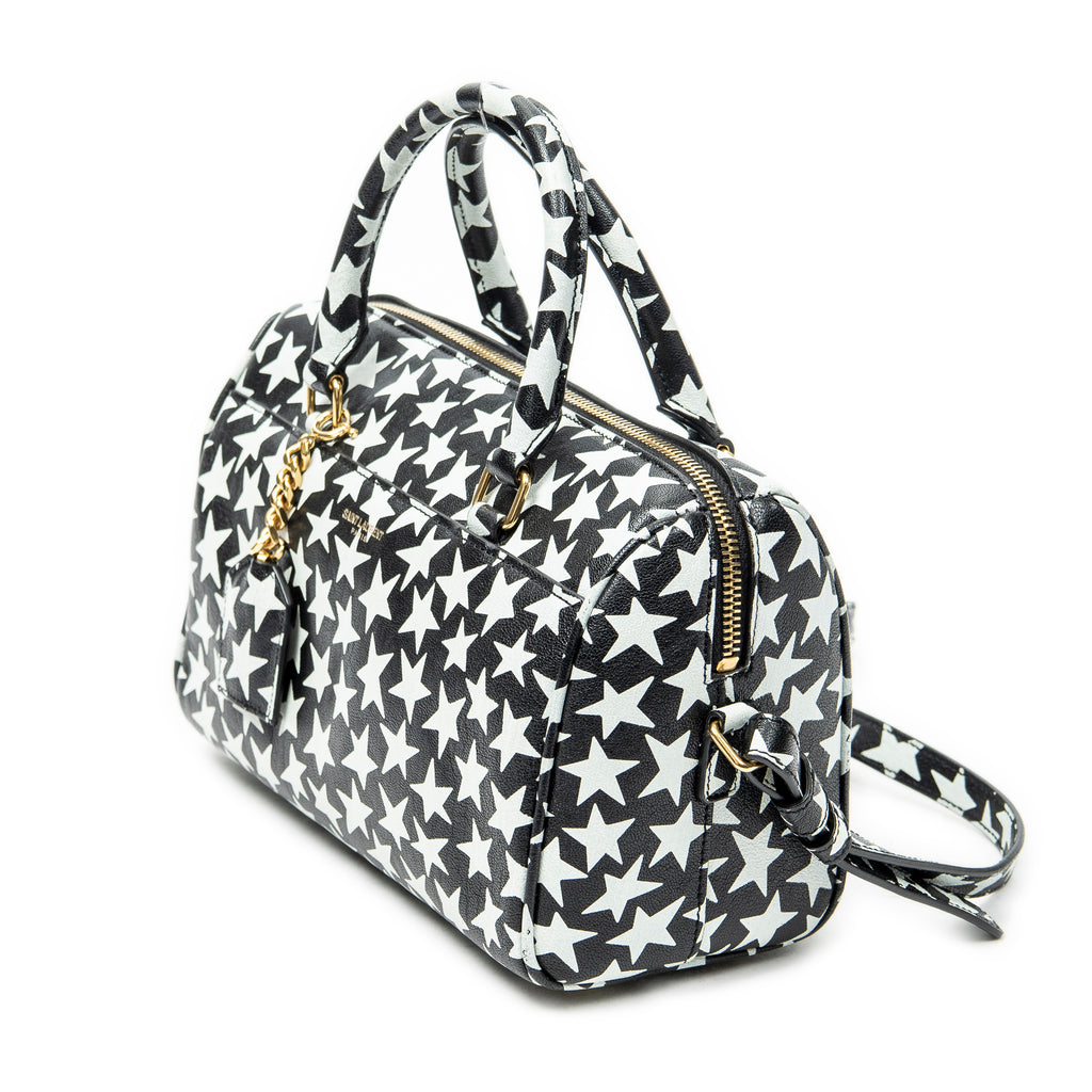 Shoulder Bag Baby Duffle Black Star Print Calfskin Leather