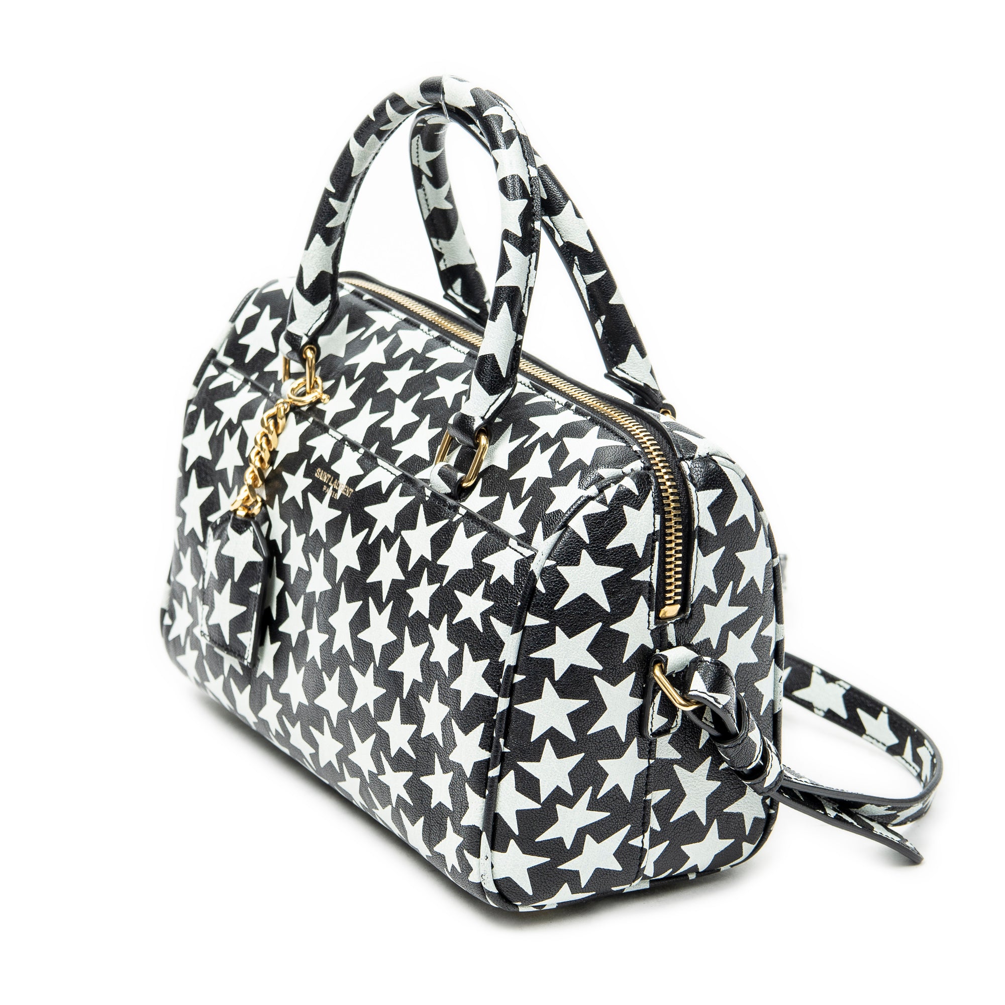 Shoulder Bag Baby Duffle Black Star Print Calfskin Leather