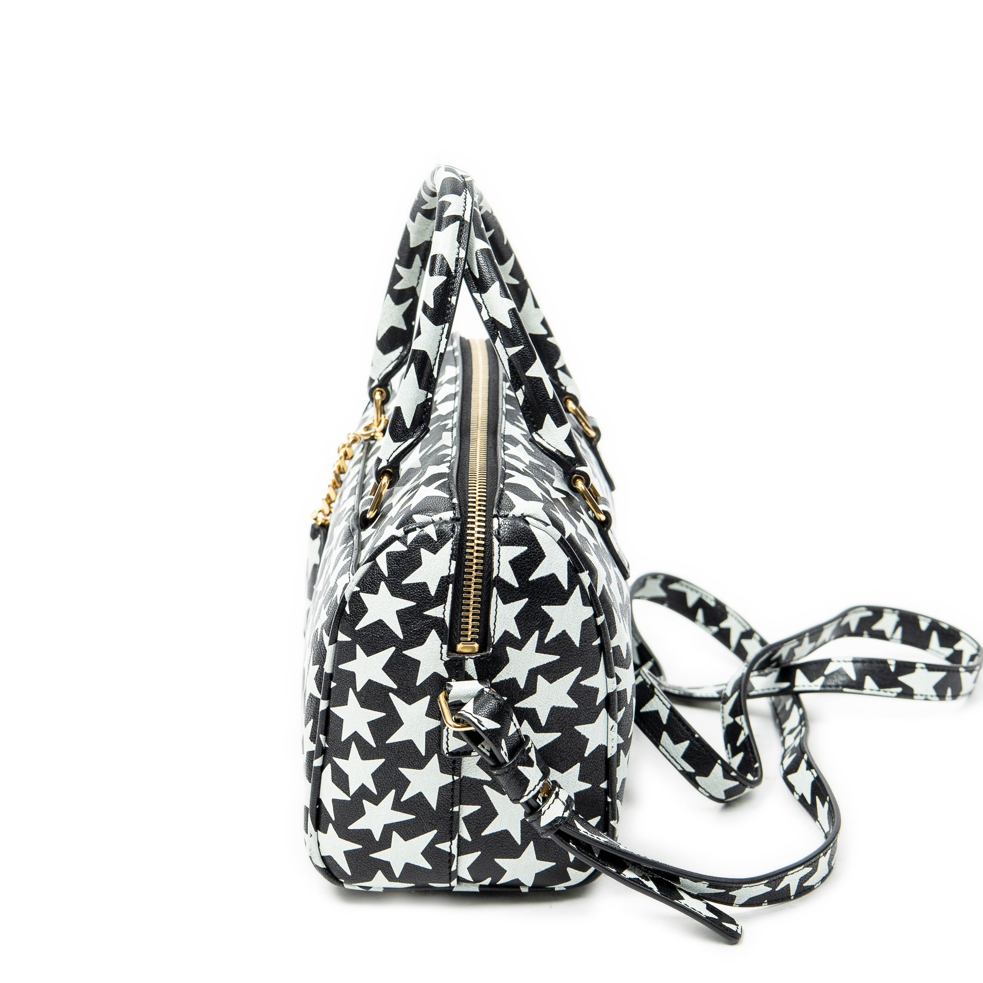 Shoulder Bag Baby Duffle Black Star Print Calfskin Leather
