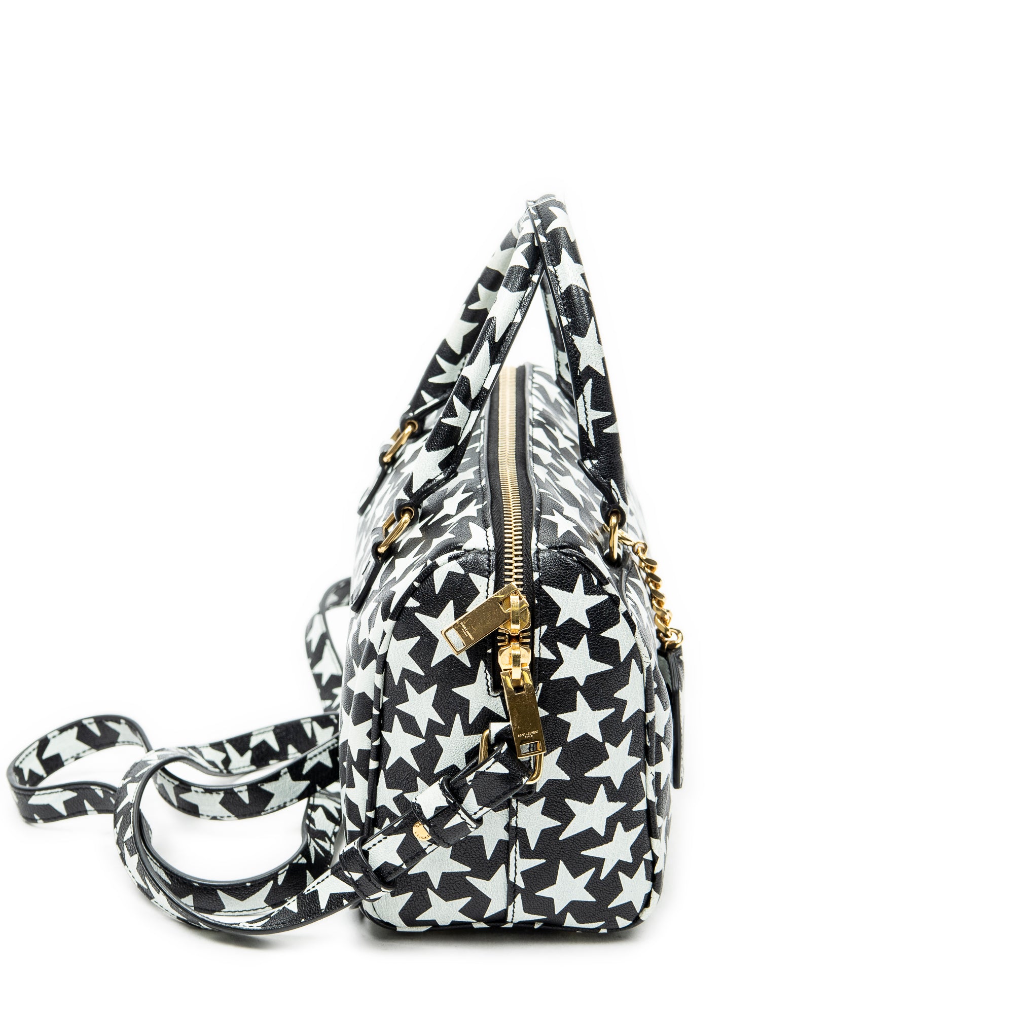 Shoulder Bag Baby Duffle Black Star Print Calfskin Leather