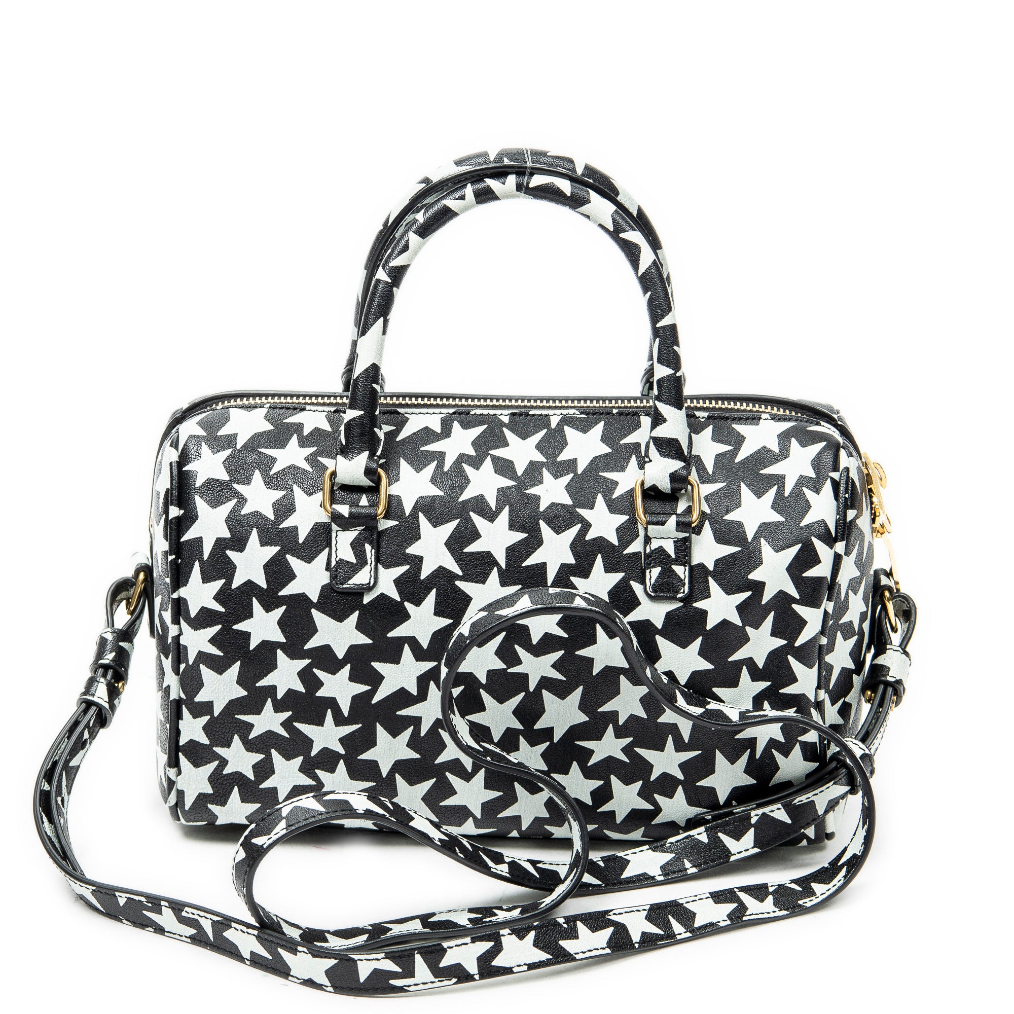 Shoulder Bag Baby Duffle Black Star Print Calfskin Leather
