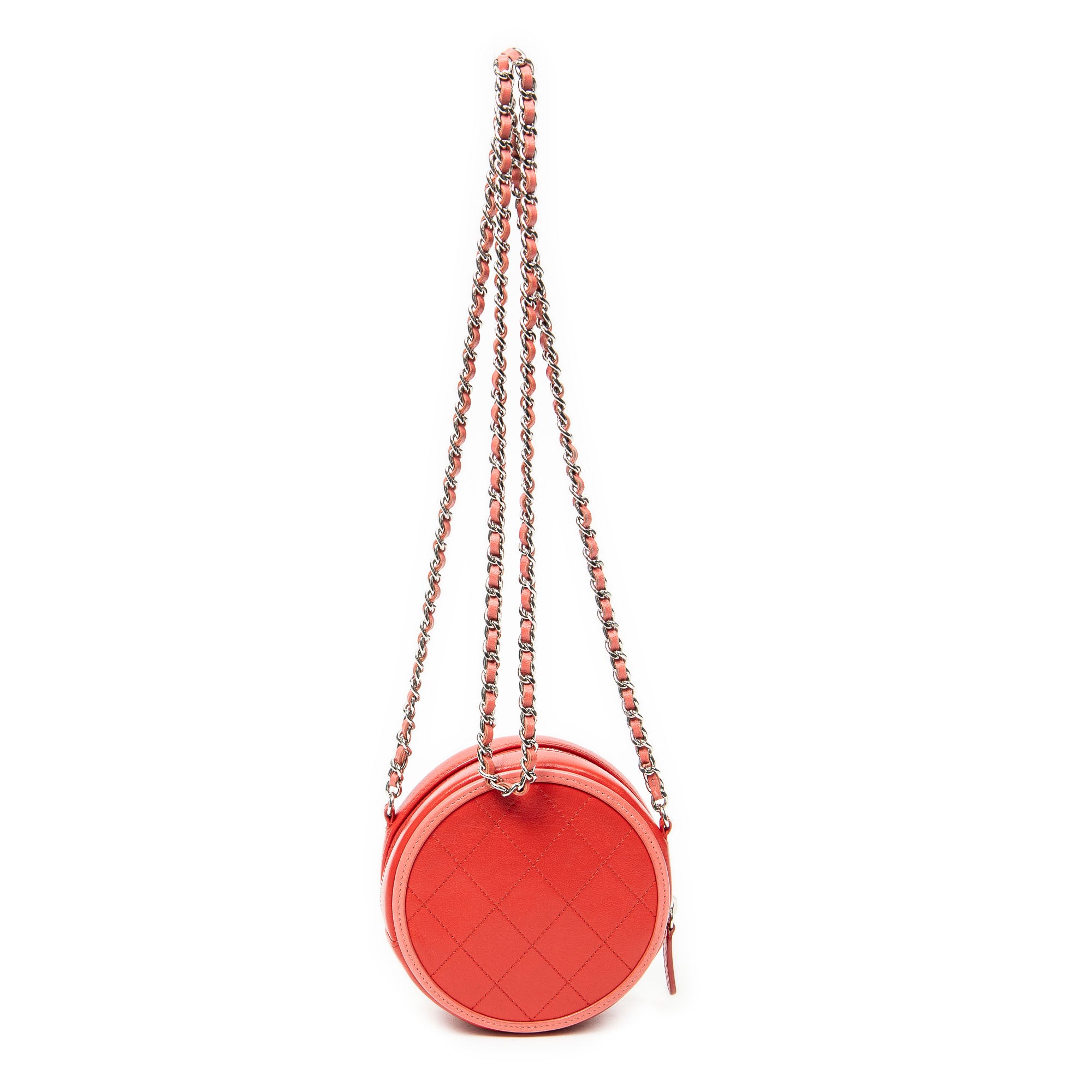 Shoulder Bag Color Pop Round Chain Clutch Red Quilted Lambskin Leather