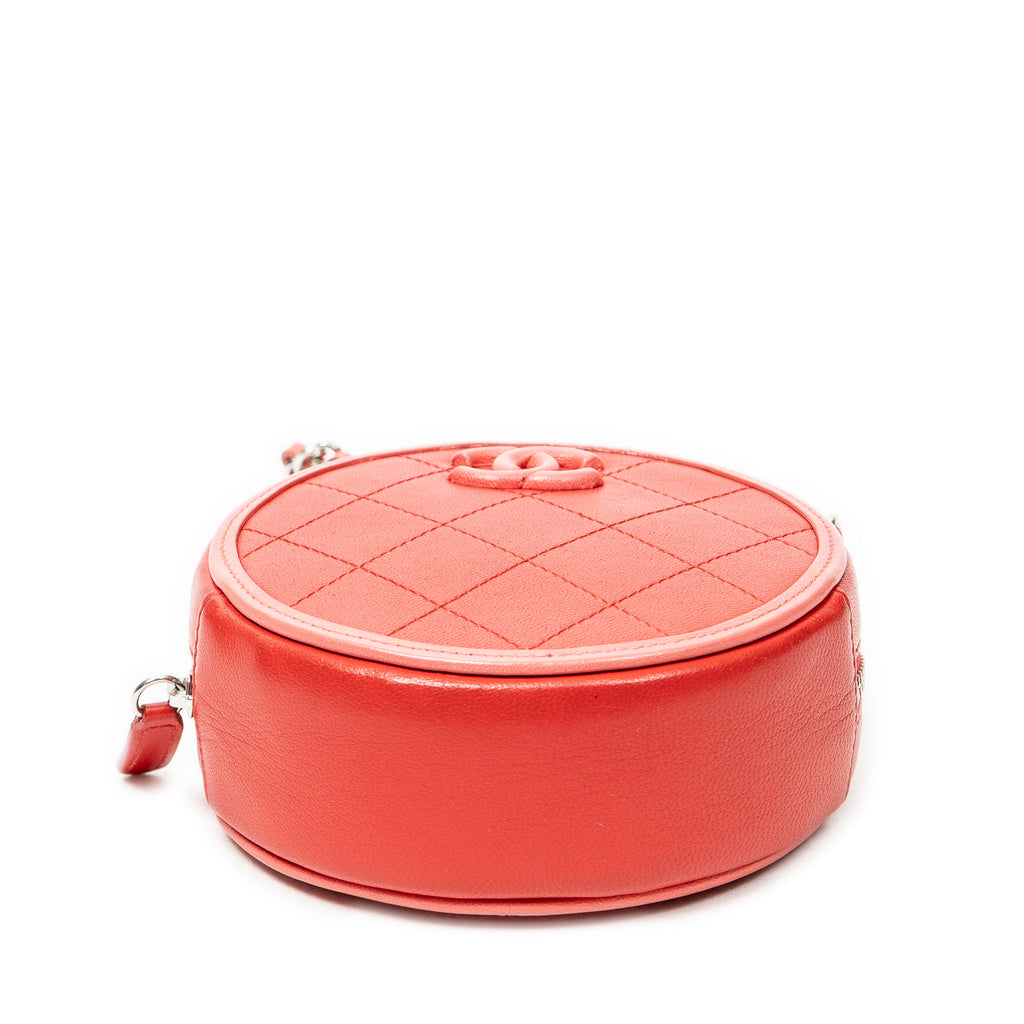 Shoulder Bag Color Pop Round Chain Clutch Red Quilted Lambskin Leather