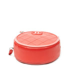 Shoulder Bag Color Pop Round Chain Clutch Red Quilted Lambskin Leather