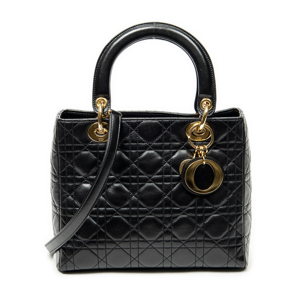 Shoulder Bag Medium Lady Dior Zip Black Cannage Lambskin Leather