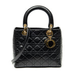Shoulder Bag Medium Lady Dior Zip Black Cannage Lambskin Leather