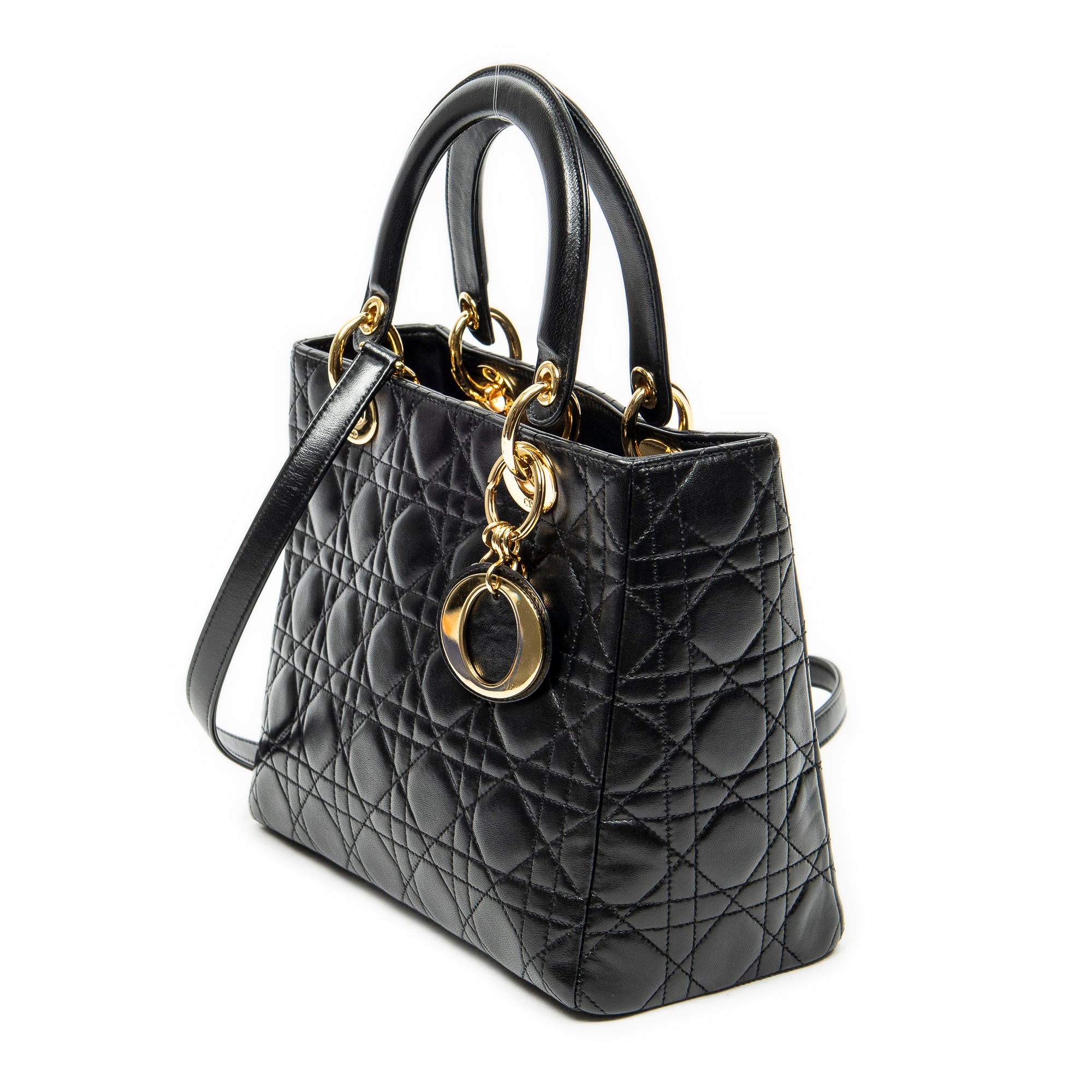 Shoulder Bag Medium Lady Dior Zip Black Cannage Lambskin Leather