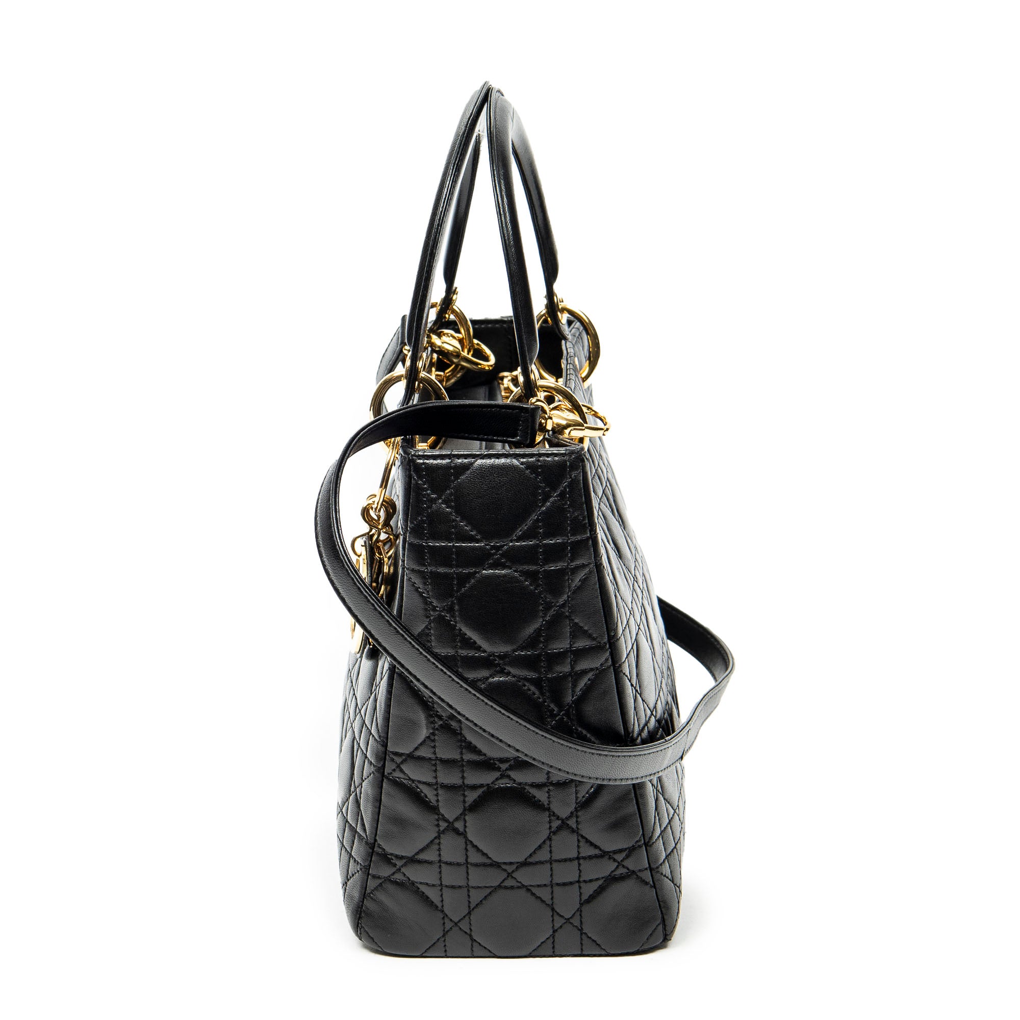 Shoulder Bag Medium Lady Dior Zip Black Cannage Lambskin Leather