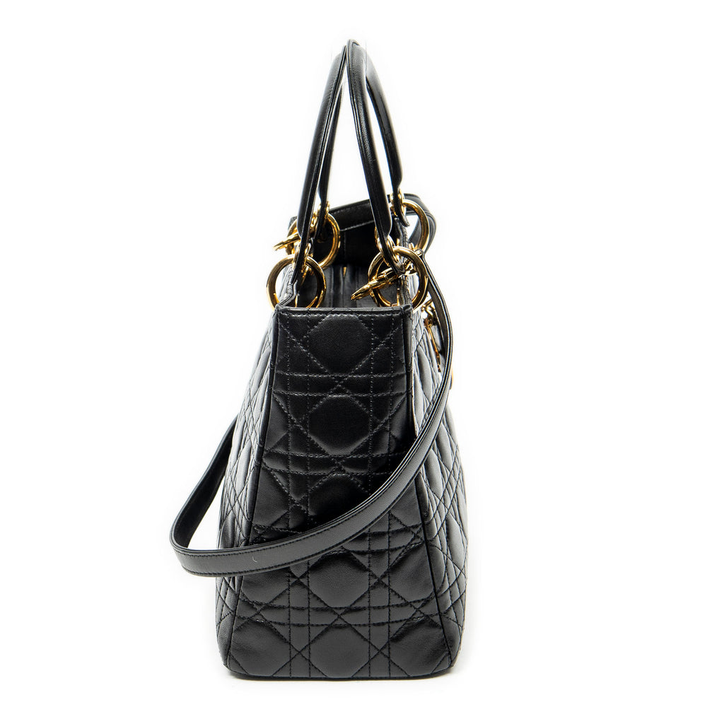 Shoulder Bag Medium Lady Dior Zip Black Cannage Lambskin Leather