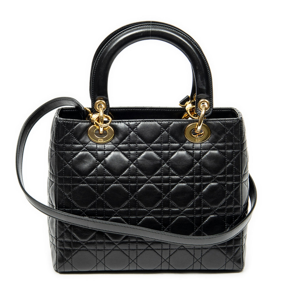 Shoulder Bag Medium Lady Dior Zip Black Cannage Lambskin Leather