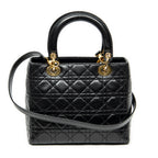 Shoulder Bag Medium Lady Dior Zip Black Cannage Lambskin Leather