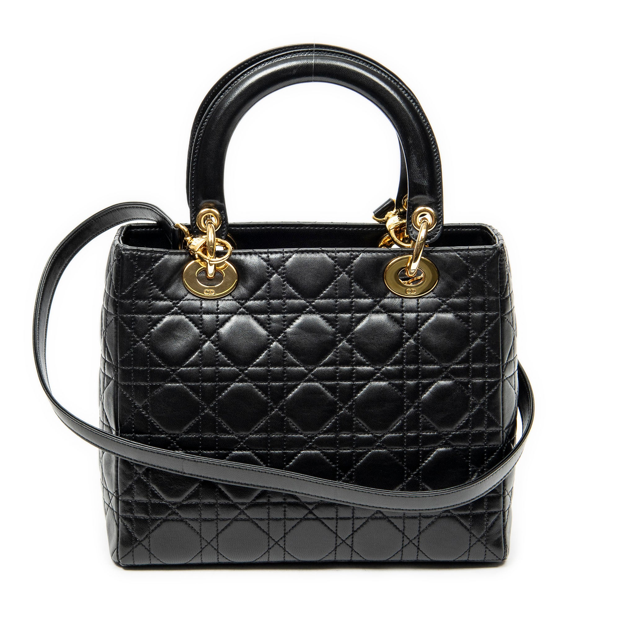 Shoulder Bag Medium Lady Dior Zip Black Cannage Lambskin Leather