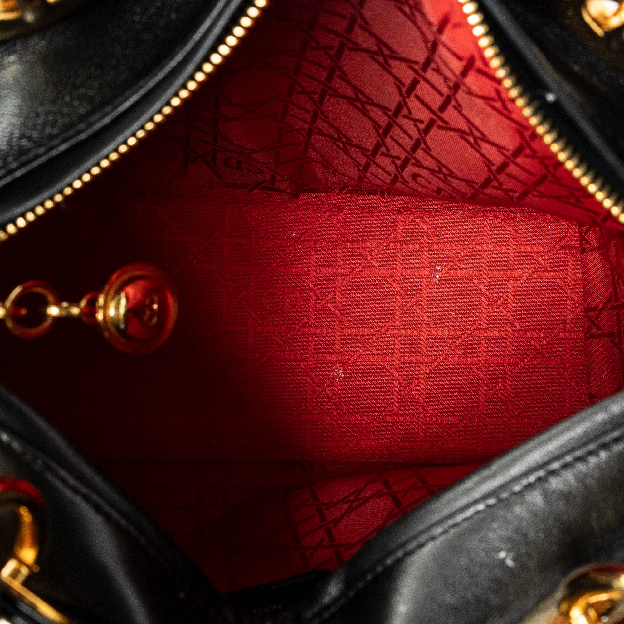 Shoulder Bag Medium Lady Dior Zip Black Cannage Lambskin Leather